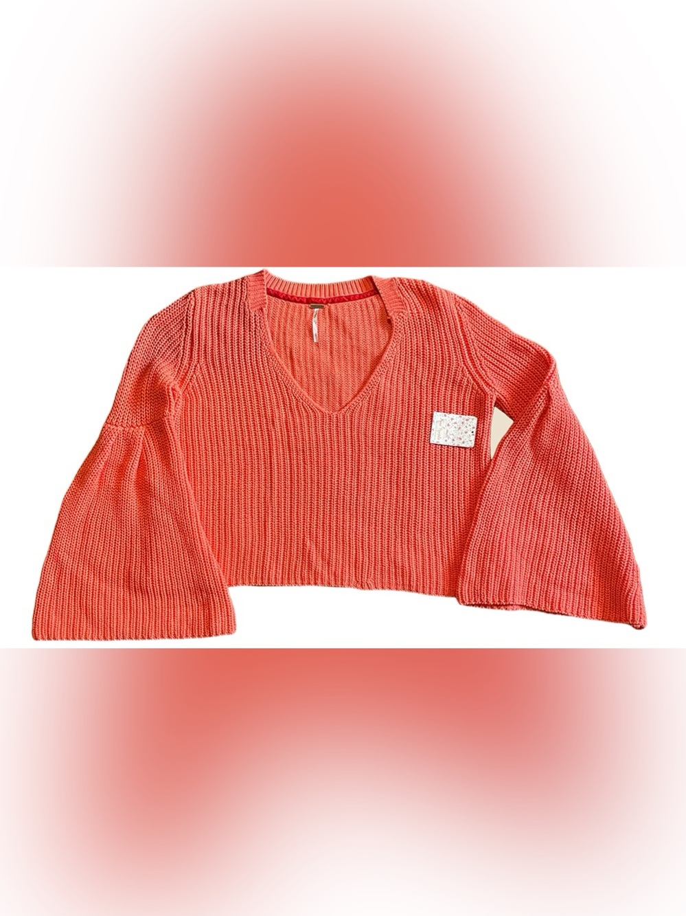 Free People Damsel Coral Cable Knit Bell Sleeve Sweater Size S